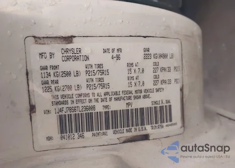 1996 Jeep Cherokee Country z USA, uszkodzony, nr VIN 1J4FJ78S6TL236008